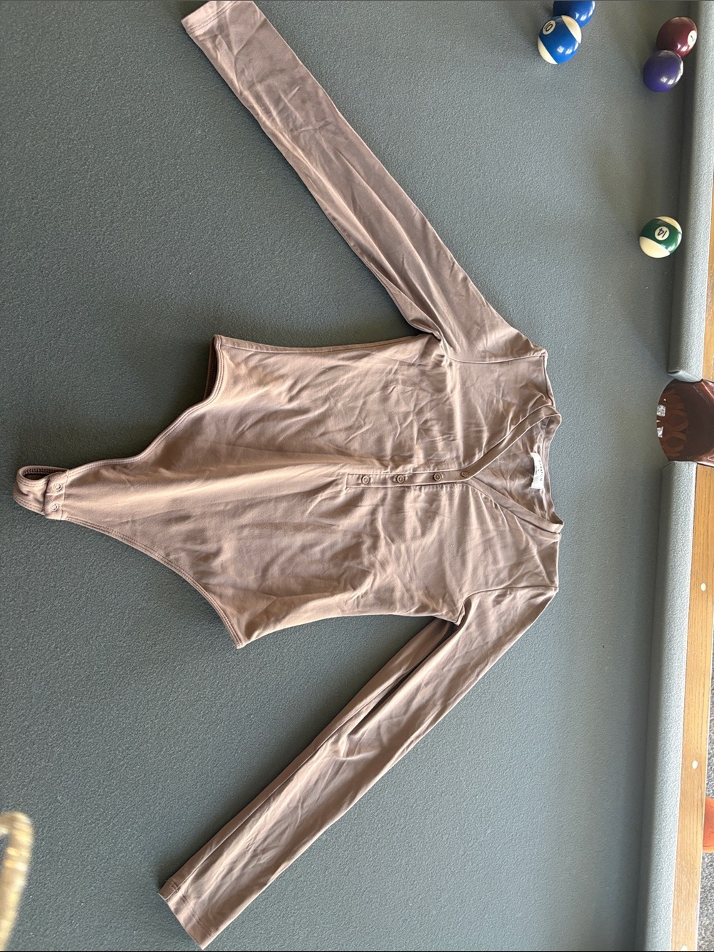 Aritzia Long Sleeve Henley Bodysuit in Taupe